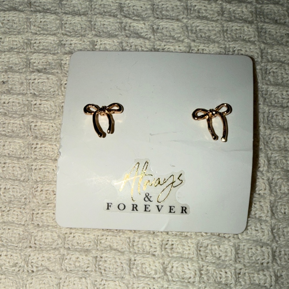 Gold Bow Stud Earrings - Women's Jewelry